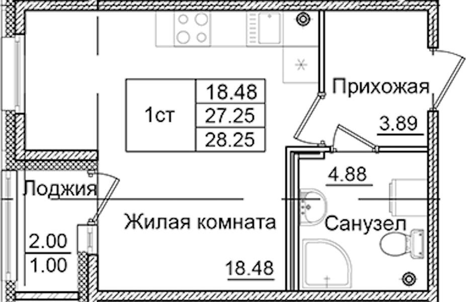 Квартира студия 28.25 м², 2/9 эт., ЖК «Квартал Заречье»